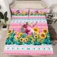 thumbnail image 2 of jejeloiu Pink Highland Cow Queen Sheet Sets,Vintage Aztec Geometric Flat Sheet,Rustic Sunflower Green Cactus Queen Fitted Sheet For Girls Kids,Microfiber Bedroom Decor,4 Pieces, 2 of 7