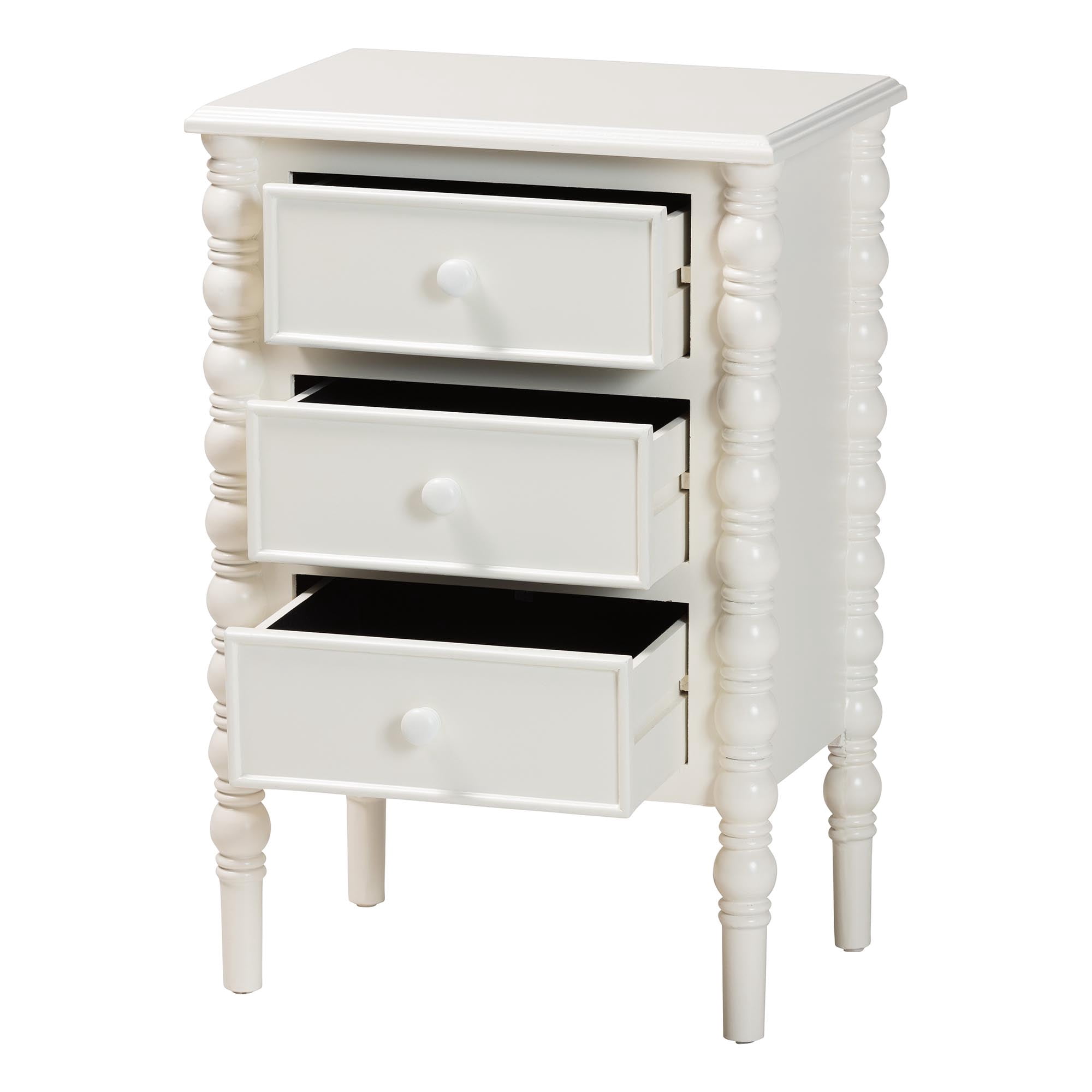Baxton Studio Malinda Classic End Table, 3-Drawer, White