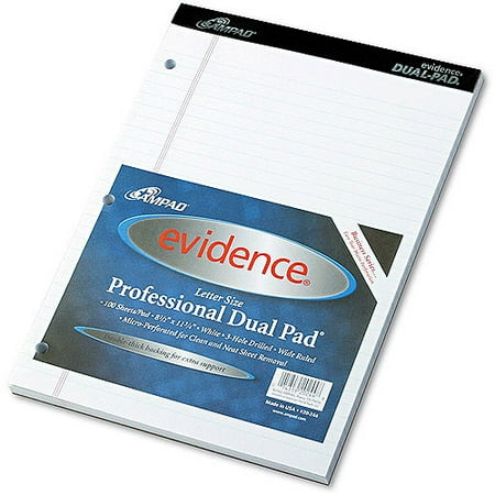 Ampad Evidence Dual Ruled Pad, 8-1/2 x 11-3/4, White, 100-Sheets, 1 Pack