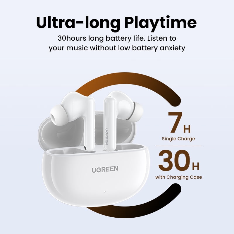 UGREEN T6 Noise Cancelling Earbuds with Hi-Res Audio, White