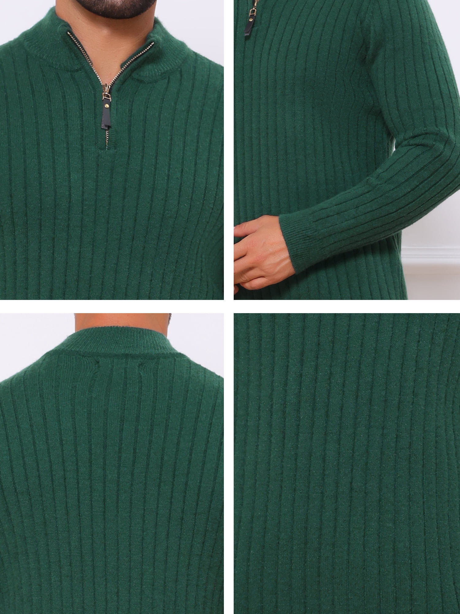 DARING DIVA Men's Casual Pullover Knitted Mock Neck Polo Sweater S Green