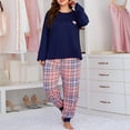 thumbnail image 2 of Plus Size Pajama Set for Women Casual Crewneck Long Sleeve Top and Plaid Pants 2 Piece Outfits Loungewear Sleepwear, 2 of 4