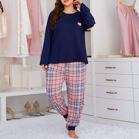 

Patlollav Womens Plaid Loose and Comfortable Plaid Pajamas Home Service Two-Piece Suit