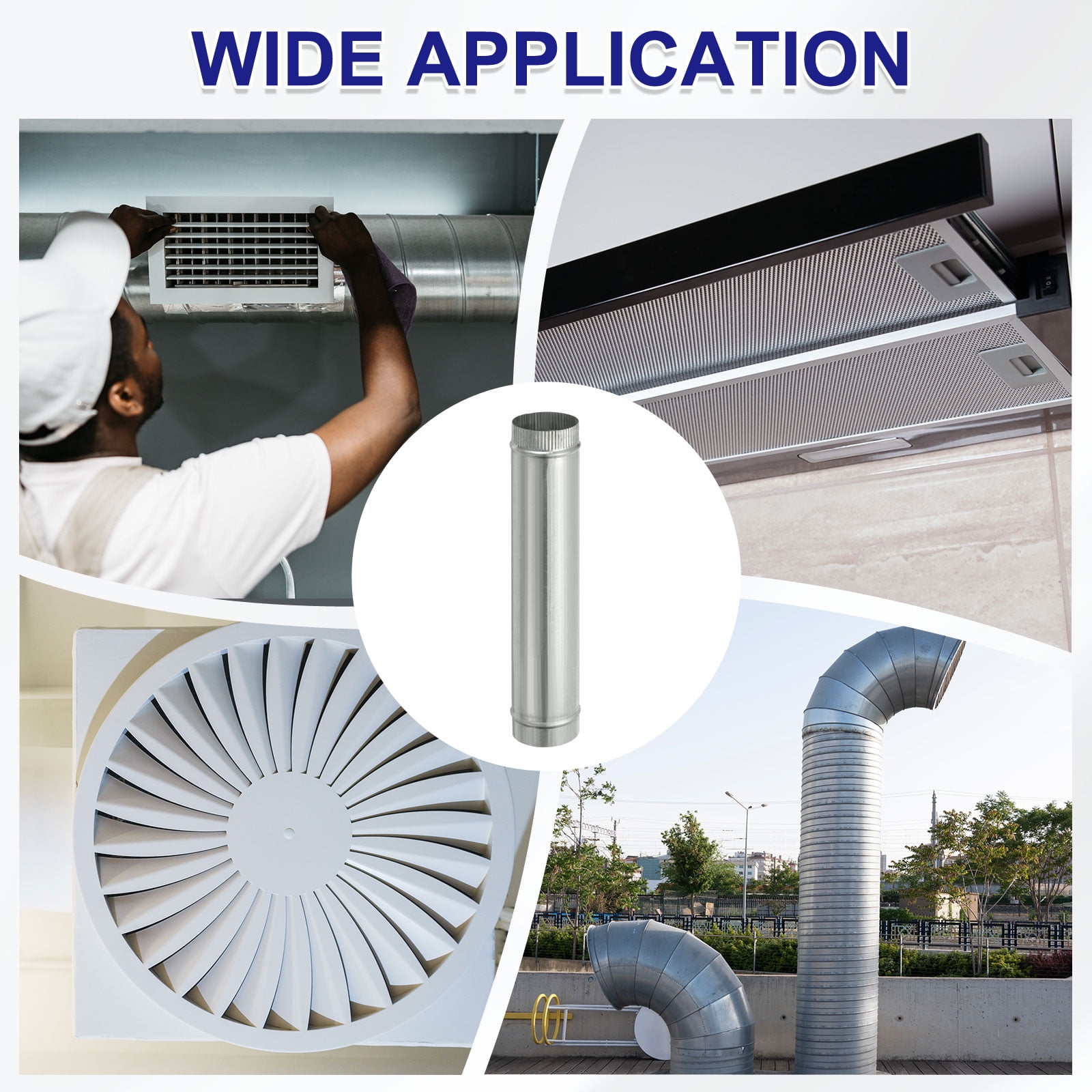 Uxcell 4 x 20 Inch Round Dryer Duct, 1PCS Galvanized Steel Crimped Straight Air Vent Duct Extension Coupler Pipe Adapter Connector for HVAC Dryer Hood Ventilation Chimney, Silver