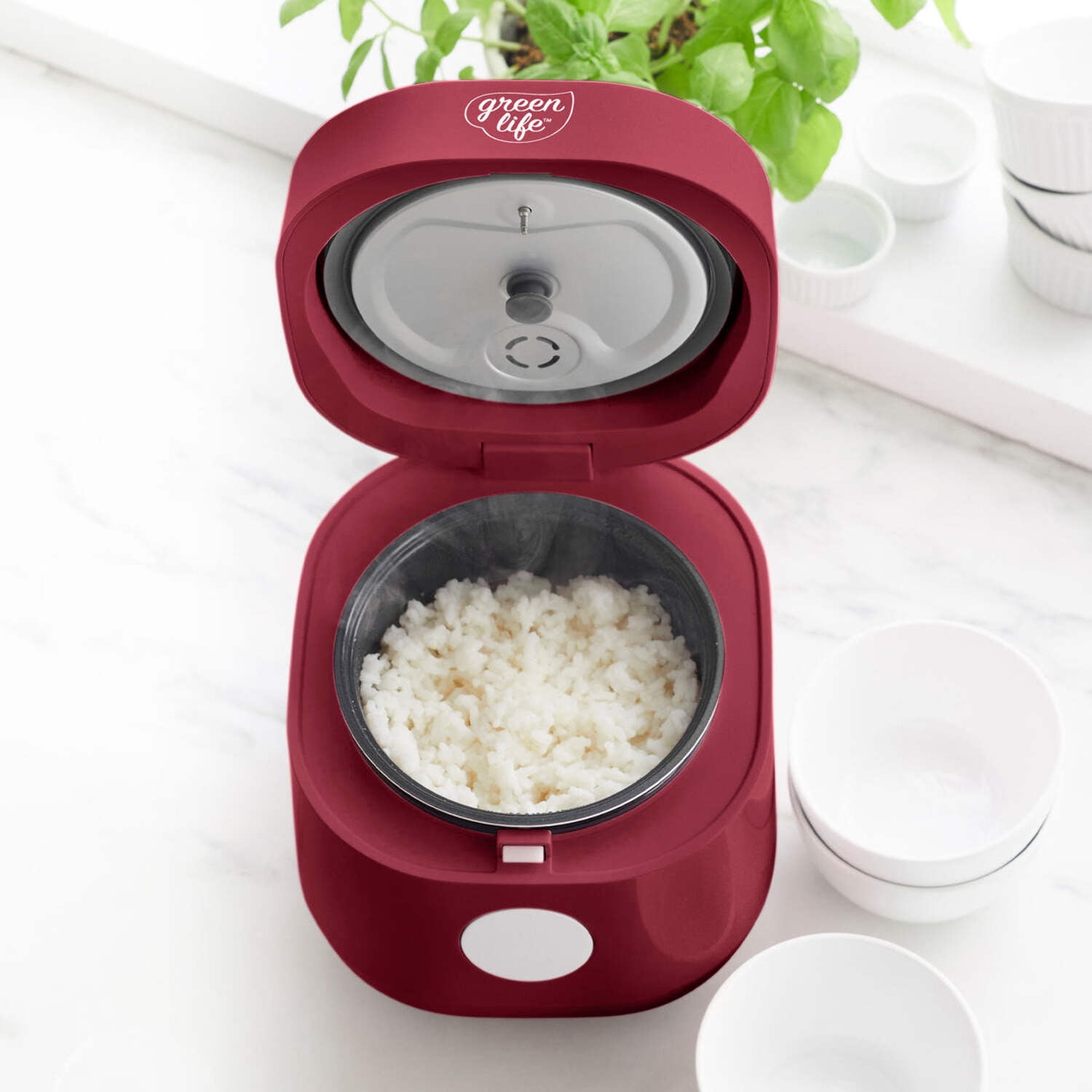 GreenLife 4 Cups Cooked, 2 Cups Uncooked Rice Cooker, Red