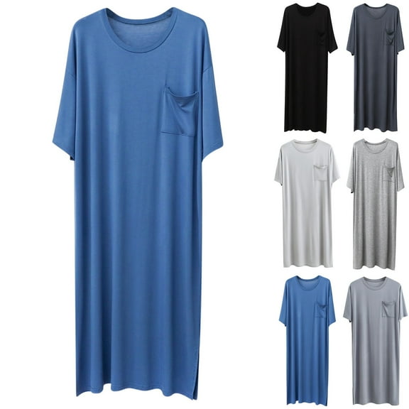 Sakmal Moo Moo for Men Cotton Comfy Short Sleeve Loungewear Crew Neck Black Nightgowns for Men L