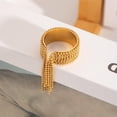 thumbnail image 4 of Tassel Chain Chunky Ring for Women Tiny Bead Dangle Geometric Waterfall Tassels Bohemian Finger Band Open Statement Ring Bands Stainless Steel Jewelry, 4 of 10