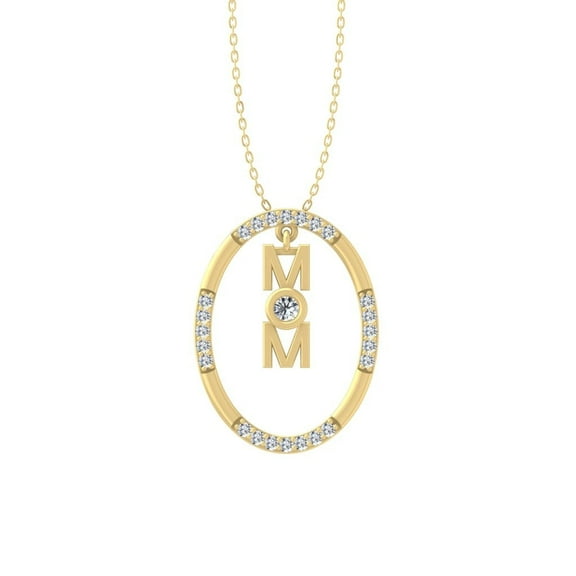 Araiya Fine Jewelry 10K Yellow Gold Diamond Mom Pendant with Silver Yellow Plating Cable Chain Necklace 18" (1/5 cttw, I-J Color, I2-I3 Clarity)