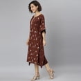 thumbnail image 4 of Janasya Indian Round Neck 3/4 Sleeve Geometric Print Brown Poly Crepe Kaftan For Women, 4 of 7