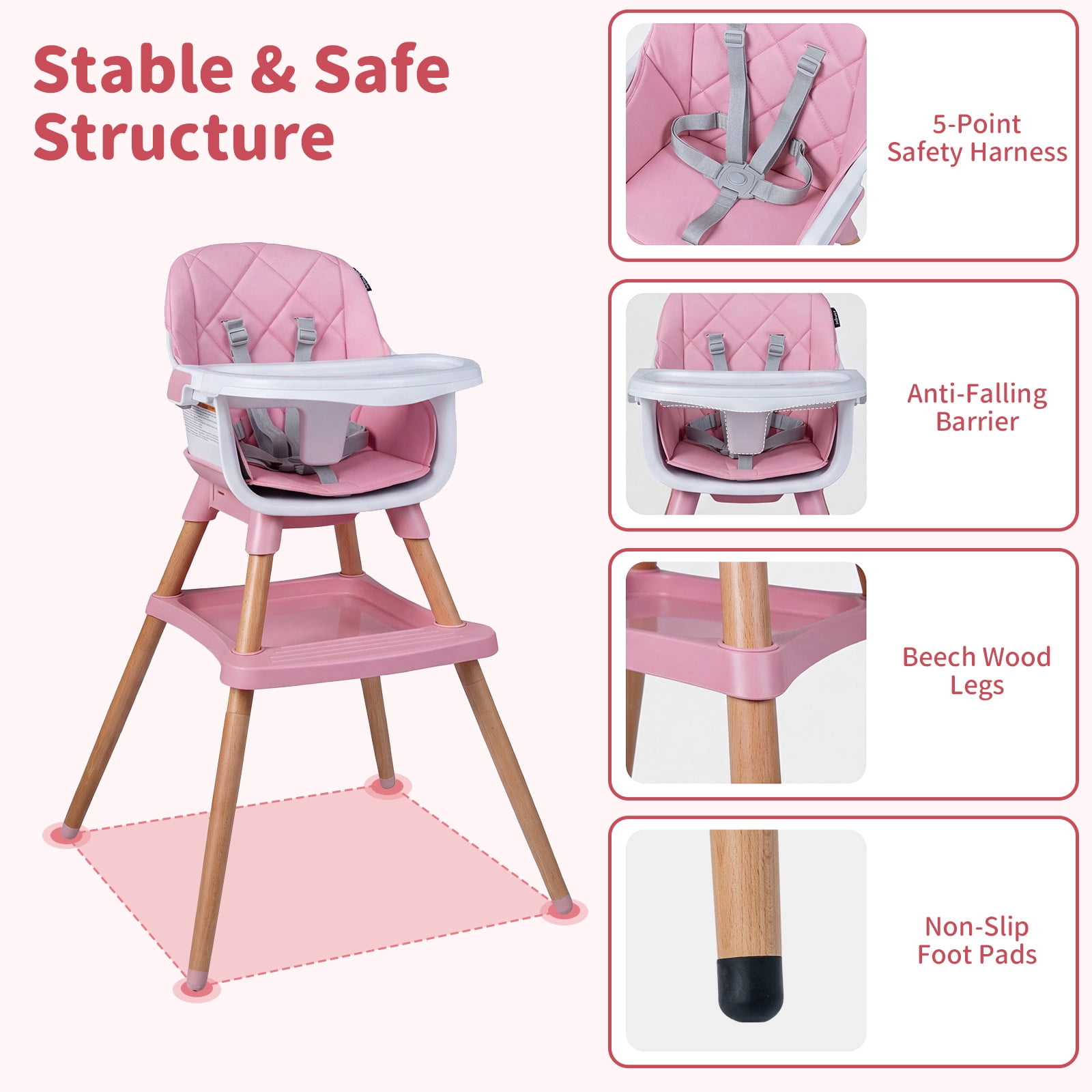 Infans 9-in-1 Convertible High Chair w/Harness & Waterproof Cushion for Babies Toddlers