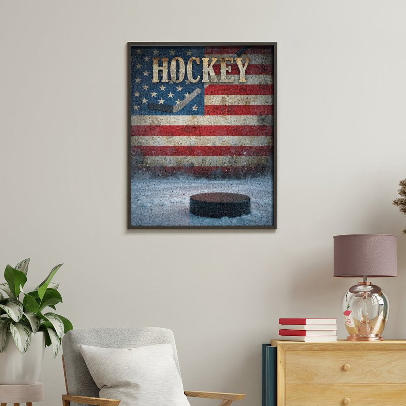 Paint by Numbers Kit for Adults, Ice Rink American Flag Hockey Puck Paint by Numbers, Easy Paint by Numbers Kit for Adults Beginner, DIY Adult Paint by Number Kits on Canvas, Home Decor