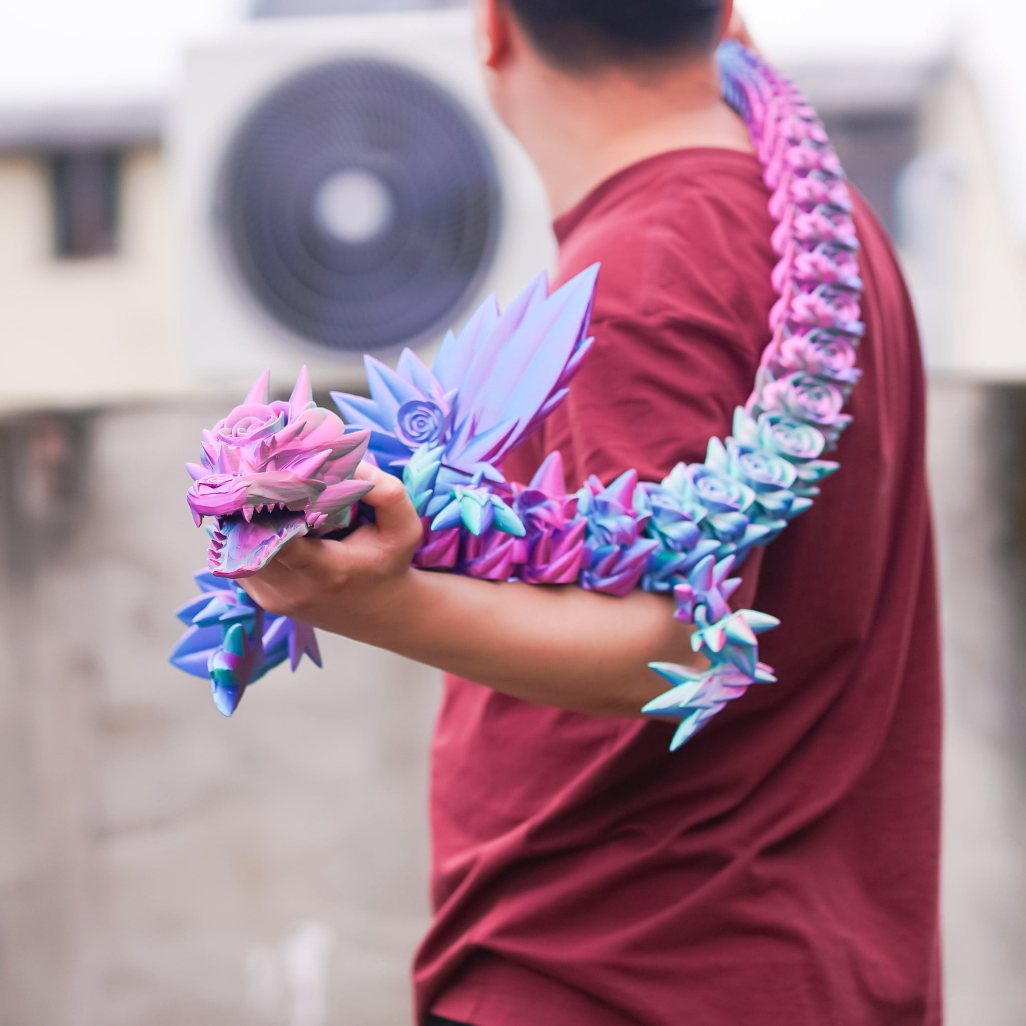 47.5inch 3D Printed Rose Dragon,Flexible Joint Animal lacertid Figurines,Realistic Eyes, Home Office Decor,Fidget Toy for Adults Teens Boy Festival Gifts