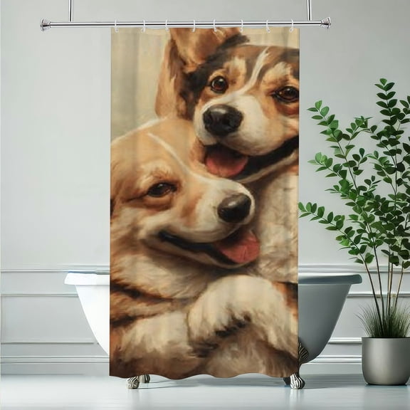 RKSupls Christmas Shower Curtain, Corgi Lover Gift Shower Curtain with Hooks for New Year Home Bathroom Decor Washable Curtains, 36x72 in