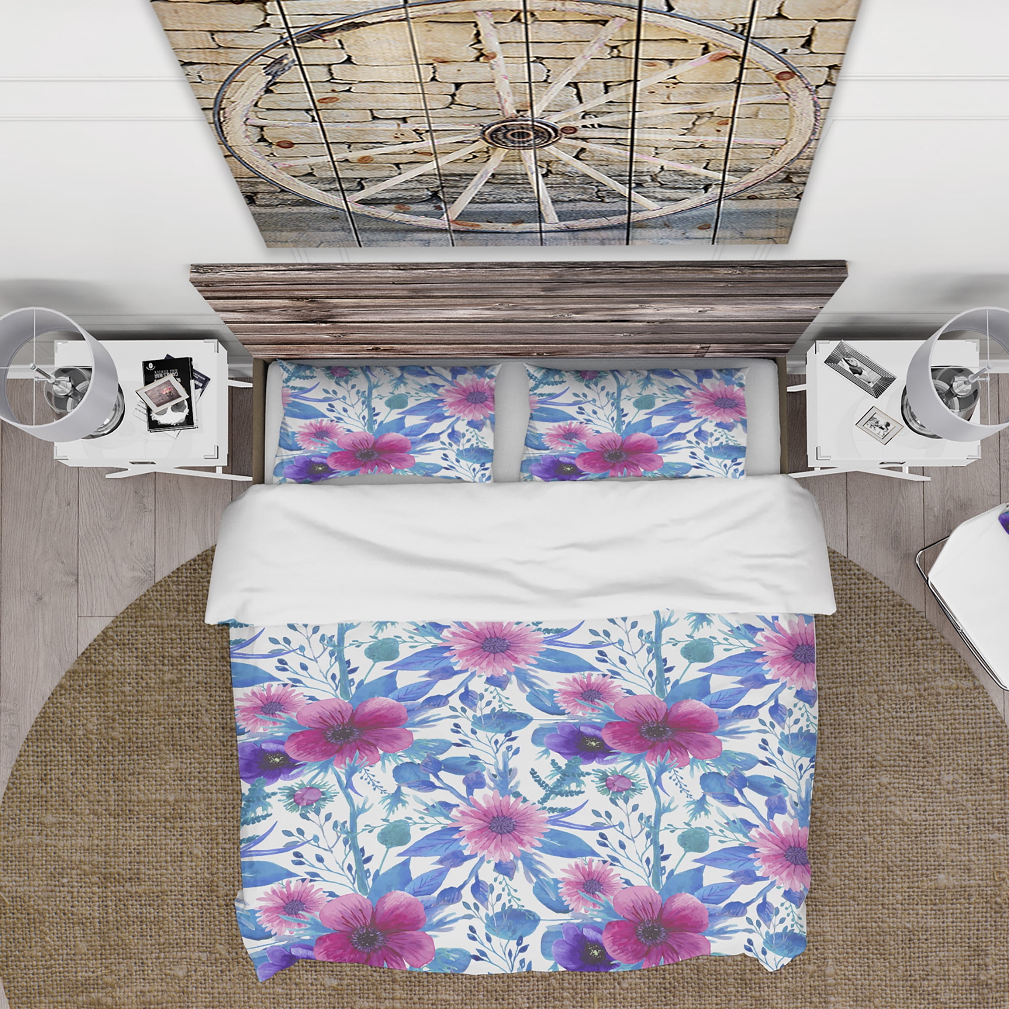 Designart 'Purple Pansie and Blossoming Daisies' Floral Duvet Cover Set