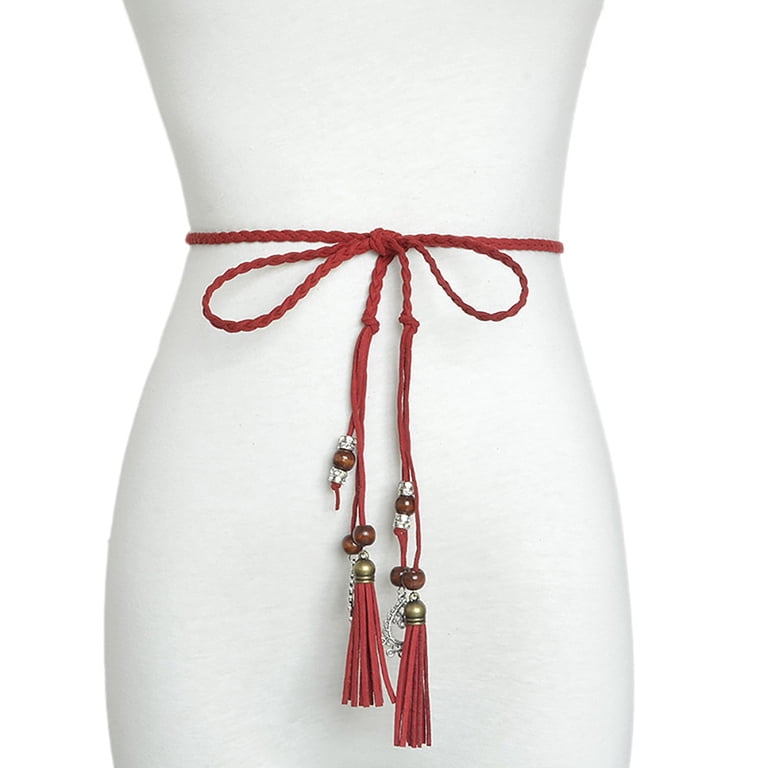 Anvazise Women Braided Beads Tassels Thin Skinny Waist Rope  display picture 1