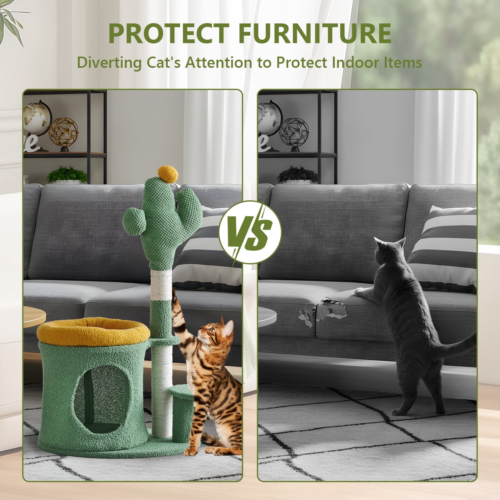 ABSOKE 32" Cat Tree,Cat Tower with Cactus Cat Scratching Post,Cozy Cat House for Indoor Cats,Green