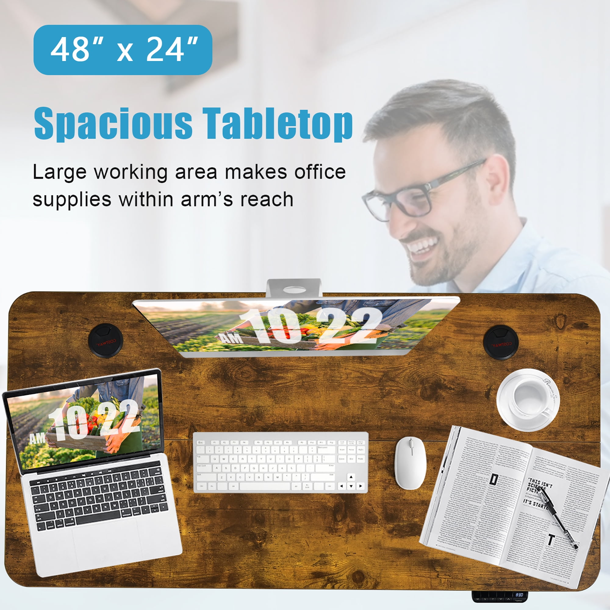 Costway 48''  Electric Standing Desk Height Adjustable w/ Control Panel & USB Port Rustic