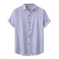 thumbnail image 1 of Camisas Casuales Para Hombre Camisa informal para hombre, camisa con estampado de rayas, camisa de manga corta con cuello vuelto de un solo pecho, Tops sueltos de (Blue, XL), 1 of 6