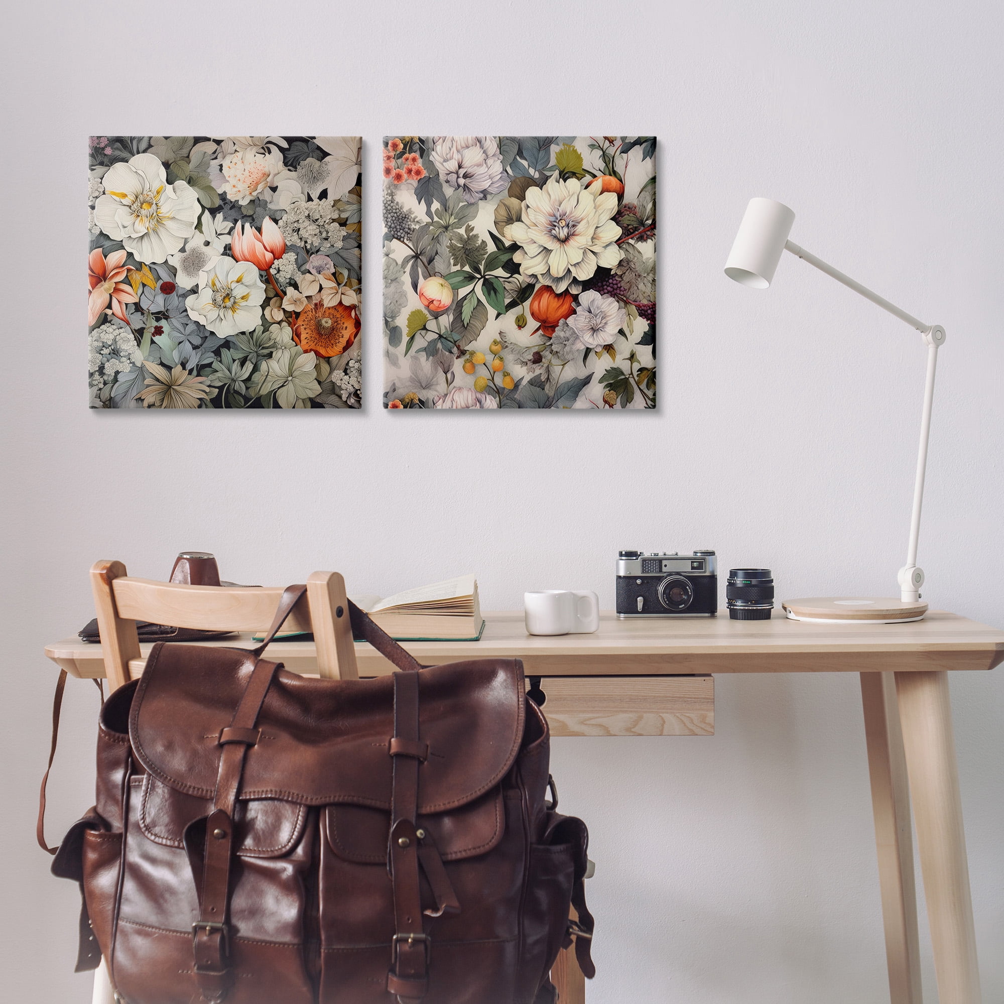 Stupell Industries Vintage Blooms Arrangement Botanical & Floral Painting Gallery Wrapped Canvas Art Print Wall Art, 17 x 17, Set of 2