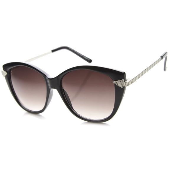 sunglassLA Female Women's Oversize Arrow Metal Temple Cat Eye Sunglasses 54mm (Black-Silver / Lavender) - 54mm