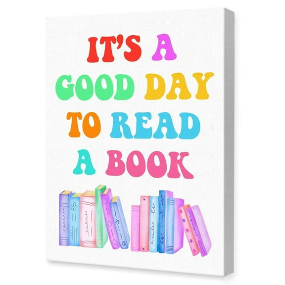 Its a Good Day to Read a Book Wall Art,Reading Corner Wall Decor,Kids Reading Canvas Wall Art for Nursery Classroom Library Kids Room