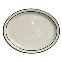 Tuxton China  Emerald 9.5 in. x 7.5 in. Narrow Rim Oval Platter - American White with Green Speckle  - 2 Dozen