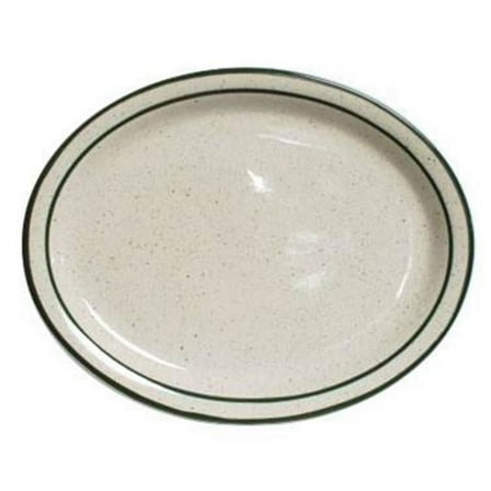 Tuxton China  Emerald 9.5 in. x 7.5 in. Narrow Rim Oval Platter - American White with Green Speckle  - 2 Dozen