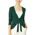 thumbnail image 2 of INSPIRE CHIC Women's Tie Front Long Sleeve Ruffled Hem Open Front Knit Cardigan M Green, 2 of 8