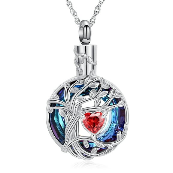Tree of Life Urn Necklaces for Ashes Birthstone Cremation Jewelry Ash Pendant Memorial Keepsake Funeral Jewelry Gifts for Women Men