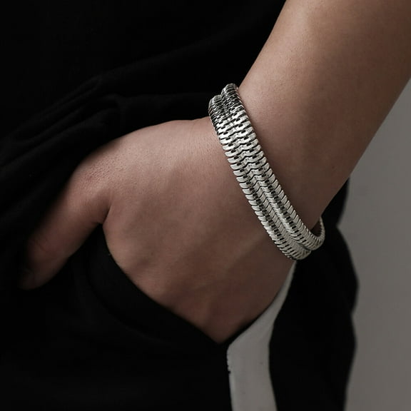 LULULION 1Pcs Mens Heavy Metal Bracelet Alloy Silver Hip Hop Wrist Decor for Family Members Wedding