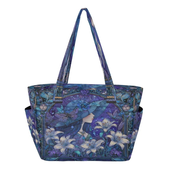 Quilted Tote Bag Large Capacity Multi-Compartment Handbag Lightweight Structured Shoulder Bag Versatile Casual Bag Violet Princess