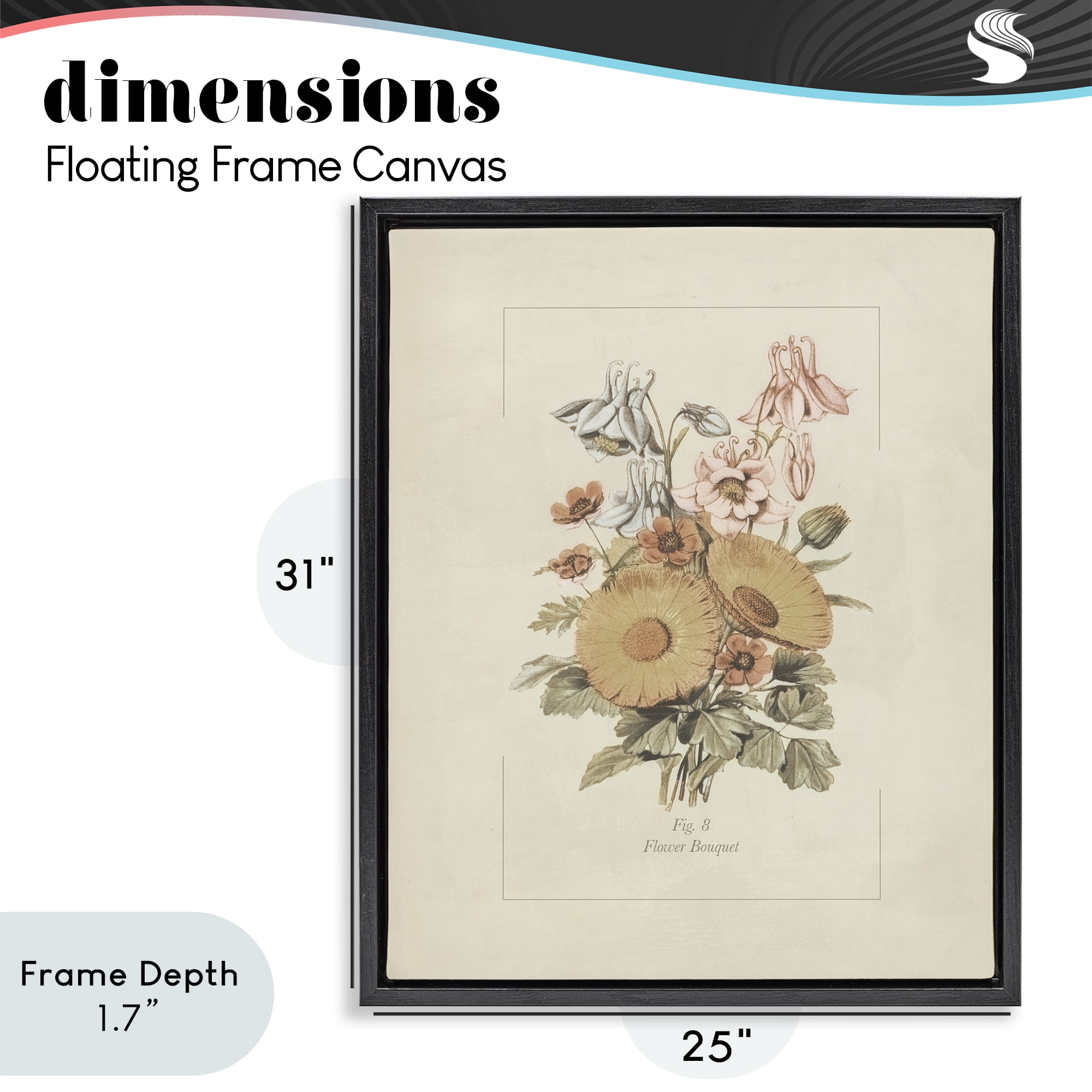 Stupell Industries Flower Bouquet Vintage Garden Black Framed Floater Canvas Wall Art, design by Dan Meneely