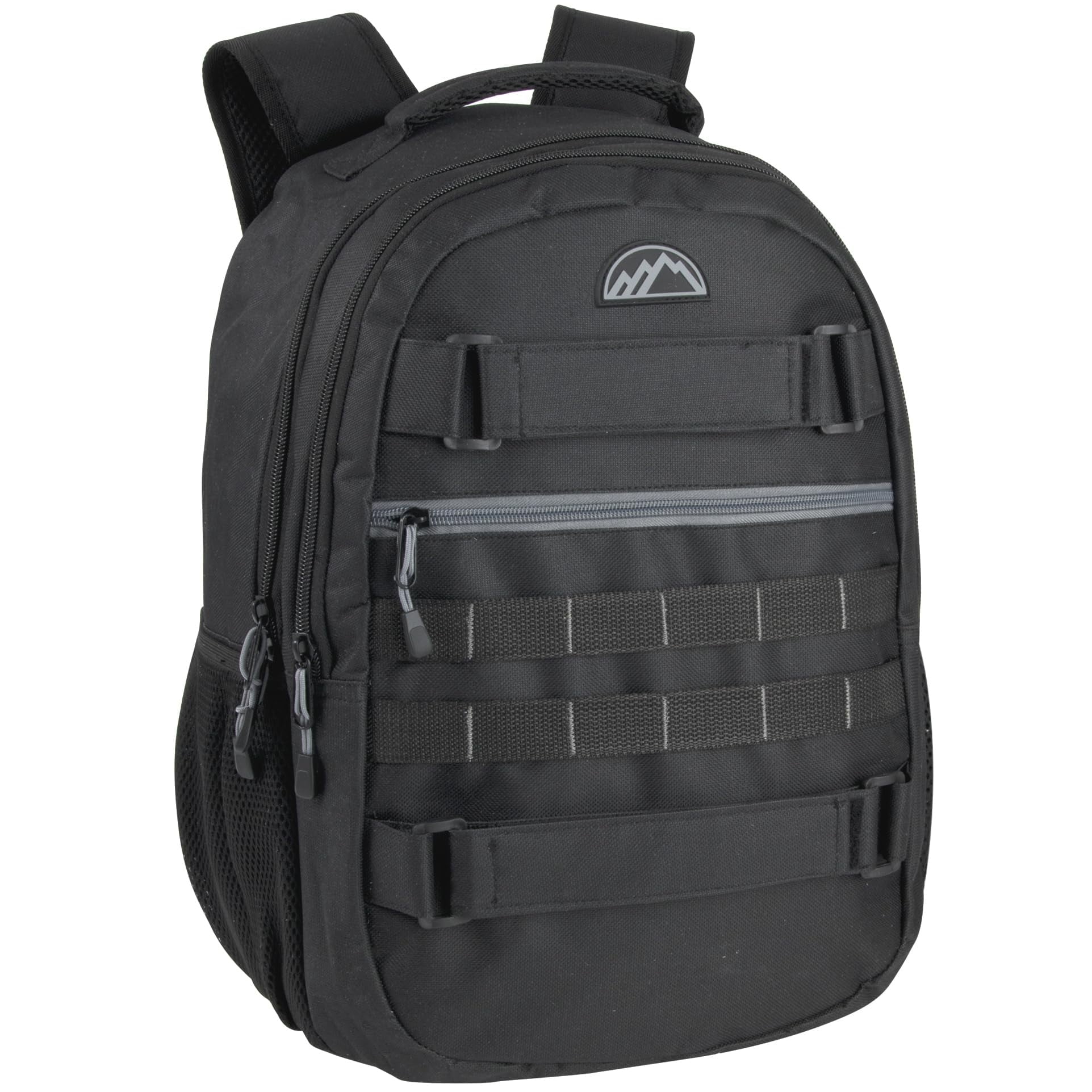 Trail Maker 24 Pack of Bulk Wholesale 19 Inch Heavy Duty, Dual Compartment, Laptop Backpacks with Skateboard Straps for Work, School, College, Skating, Charity and Homeless Donation in All Black Pack