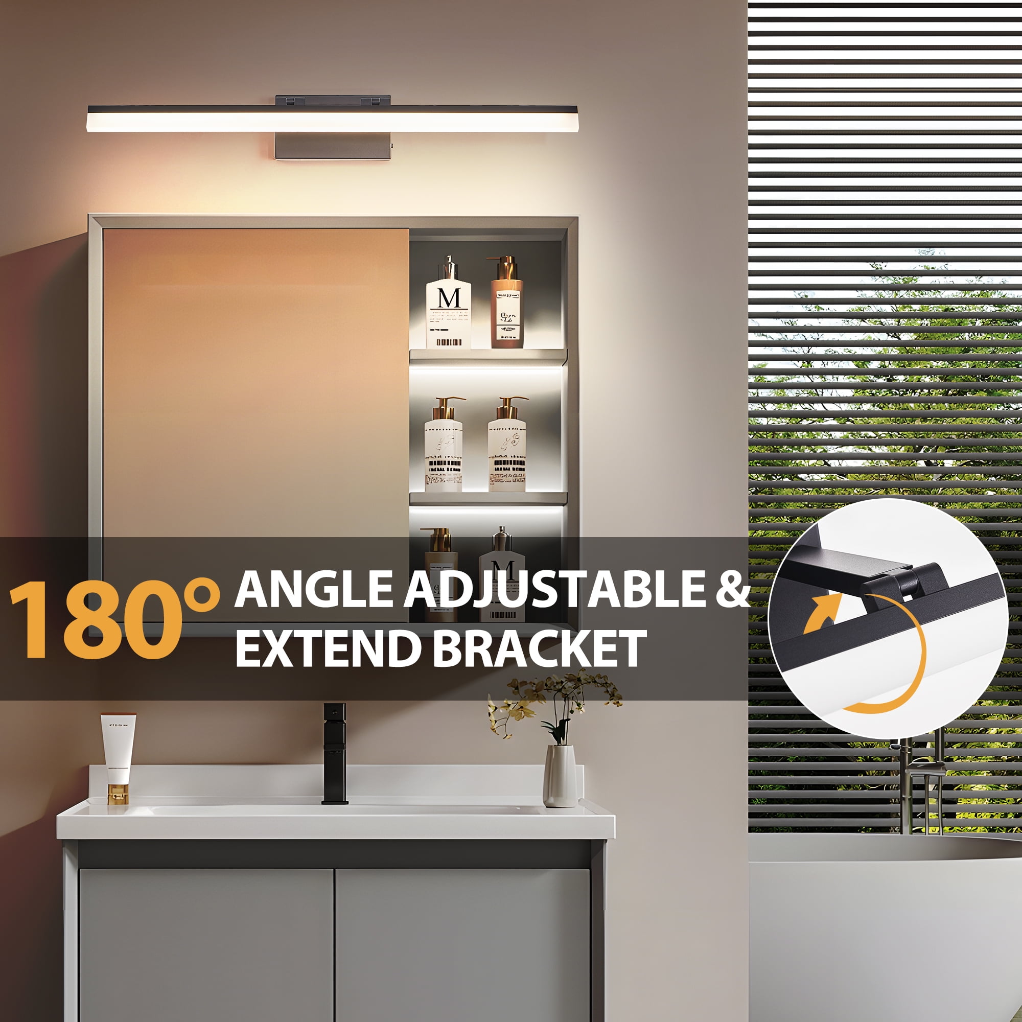 Jopath 32 Inch Modern LED Bathroom Vanity Light, Sleek Black Metal Wall Light for Mirror, Dressing Room or Sink