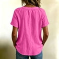 thumbnail image 6 of IUYRTFE Women's V-Neck Short Sleeve Cotton Linen Blouse Relaxed Fit Casual Summer Top with Button Detail, 6 of 8