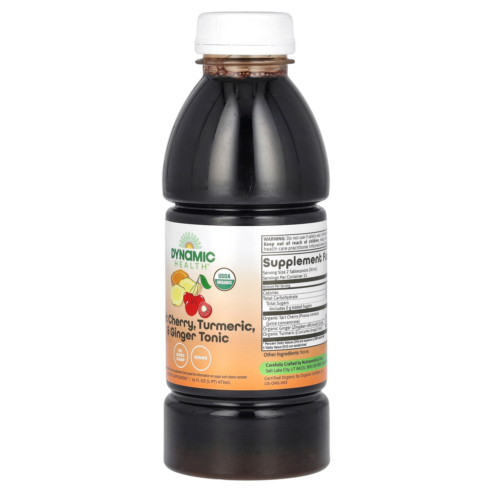 Dynamic Health Tart Cherry Juice Tonic with Turmeric & Ginger | Vegetarian and Kosher | Key Compounds | 16 oz, 16 Serv