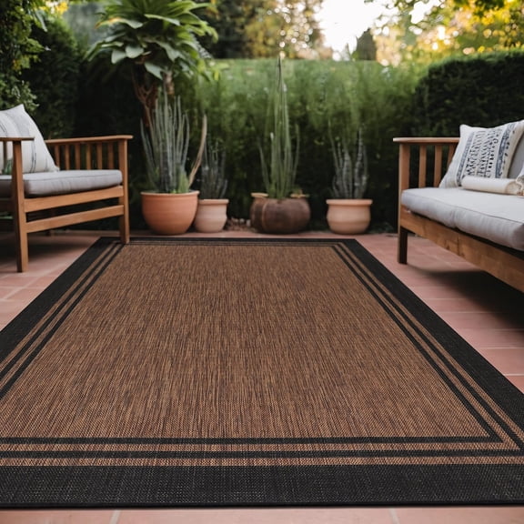 HZAT 8x10 Outdoor Rug, Washable Patio Carpet for Indoor/Outdoor, Waterproof, Easy Clean, Non-Shedding Area Rug, Nut Brown