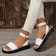 thumbnail image 4 of Womans Sandals Flat Heel Open Toe Summer Casual Daily Versatile Solid Color Women Footwear with Buckle Comfortable Ankle Strap Walking Beach Shoes White 7, 4 of 9