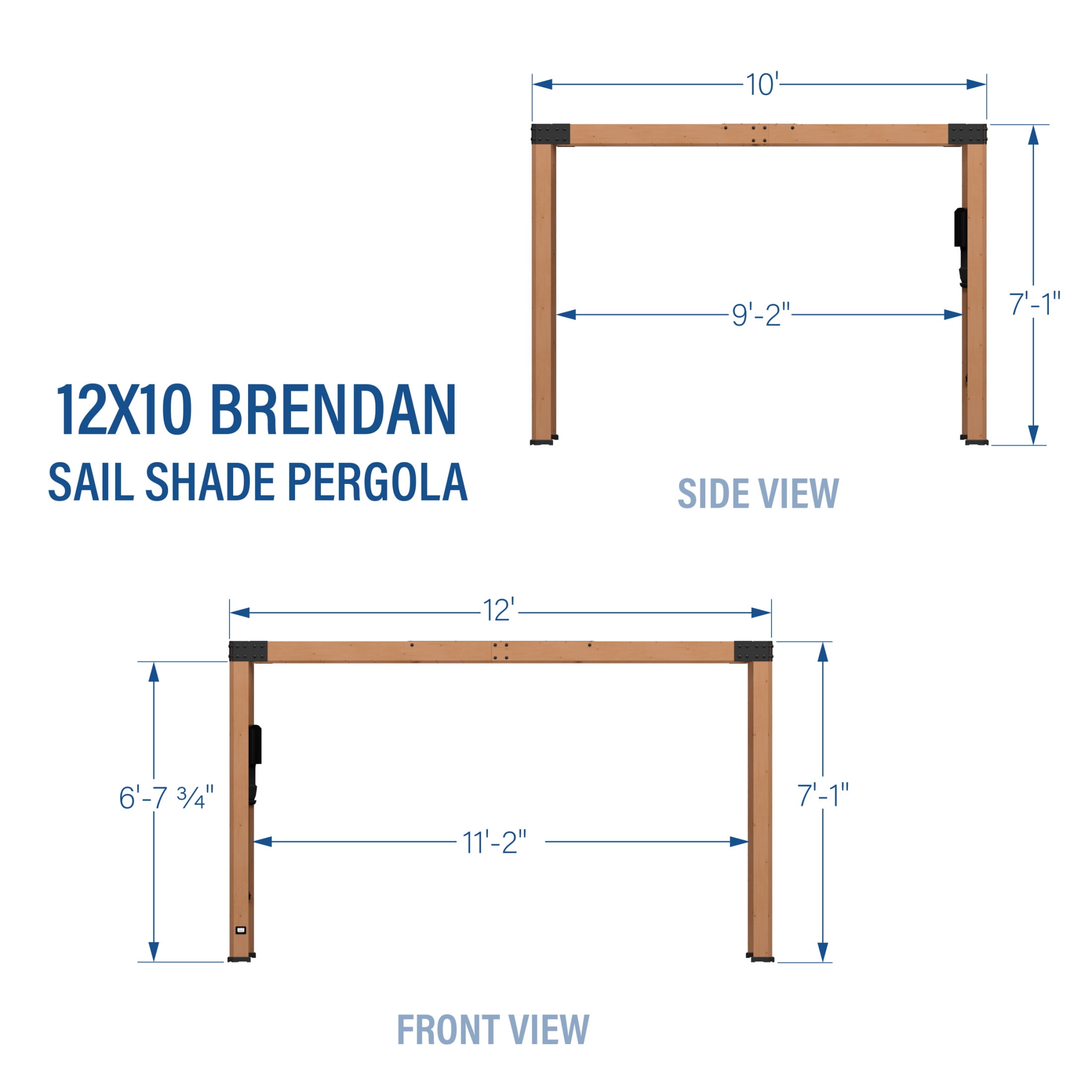 Backyard Discovery Brendan 12'x10' Cedar Wood Pergola Kit, Shade Sail Canopy, PowerPort
