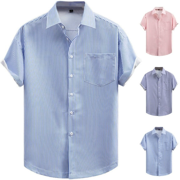 Afuyipoi Men Oversized Short Sleeved Button-Up Shirts,Lightweight Collared Casual Loose Summer Shirt Light Blue L