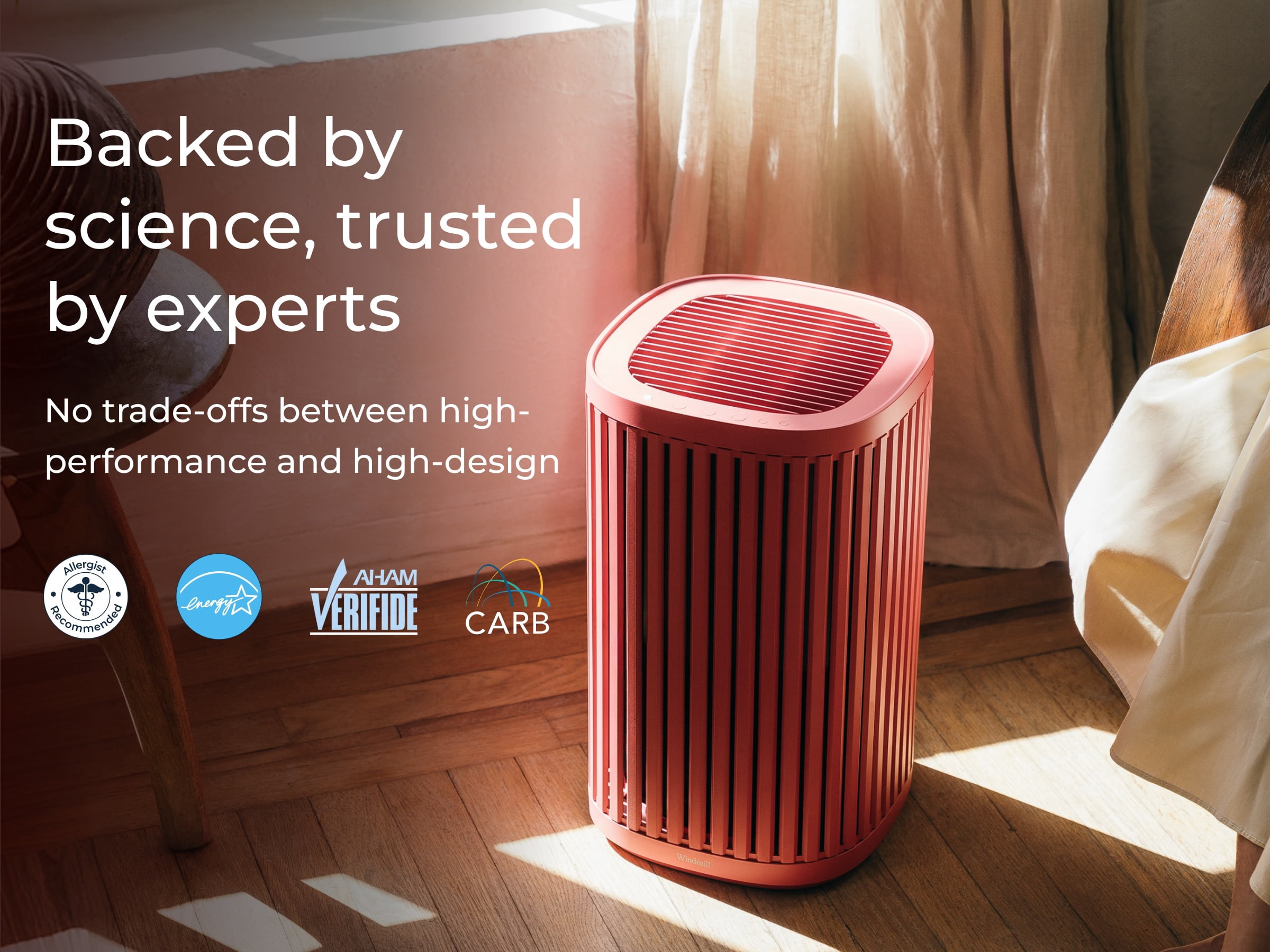 The Windmill Air Purifier for Home - 3-In-1 Filtration for Smoke & More - True HEPA Filter, Activated Carbon, & Pre-Filter - Covers Up To 975 Sq ft - Ultra-Quiet - App Compatible - Sand