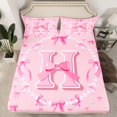 thumbnail image 2 of Homewish Girly Pink Bowknot Bed Sheets for Girls, Kawaii Cartoon Monogrammed King Sheets, Initial H Letter Sheet Set, Super Cozy Room Decor, 4pcs, 2 of 7