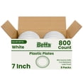 thumbnail image 3 of Betta 7-Inch Disposable Plastic Dessert Plates, White, 800 Count, Bulk Case, Microwave Safe (8 Pack Per Box x100), 3 of 9