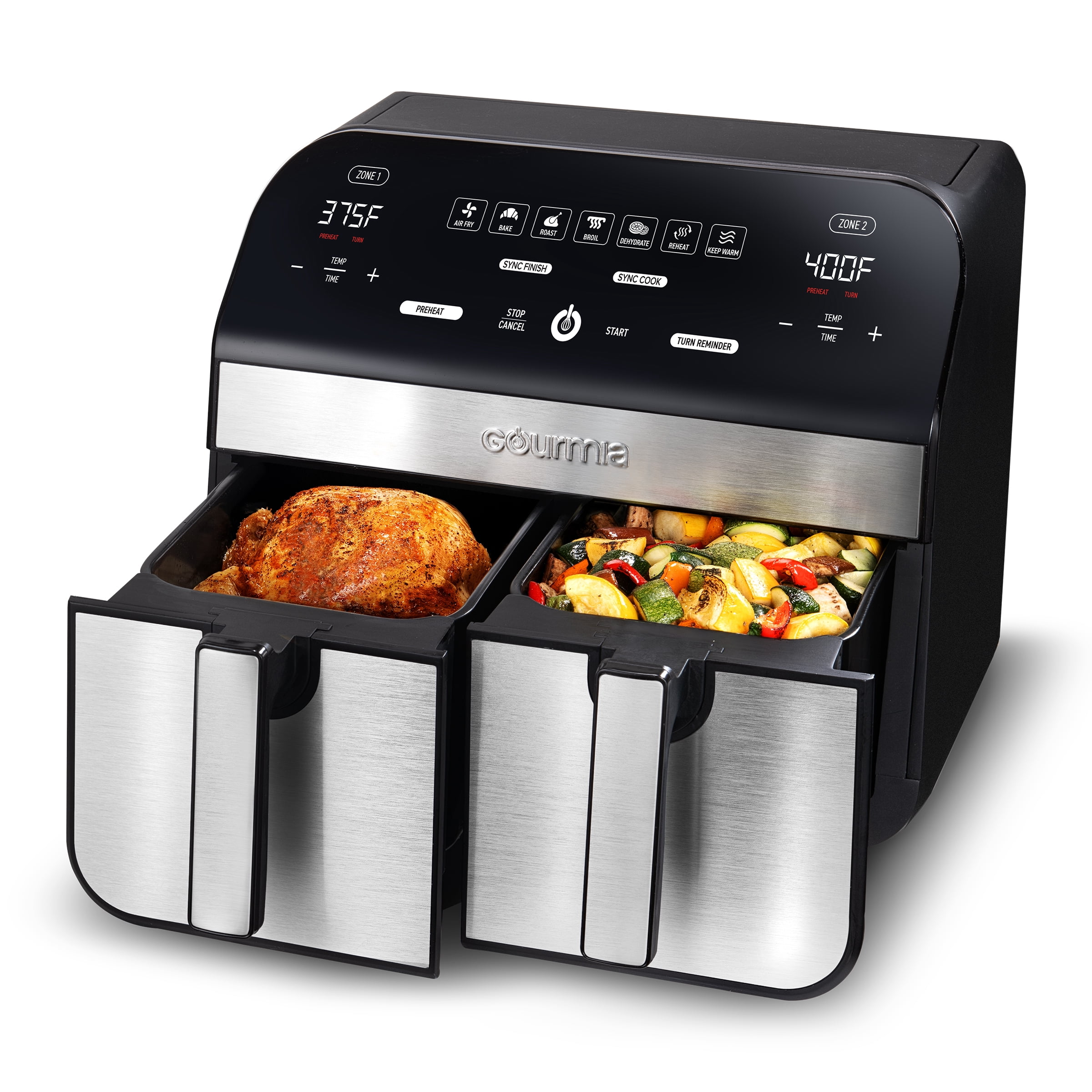 Gourmia 10-QT. Dual Basket Digital Air Fryer with Sync Finish and