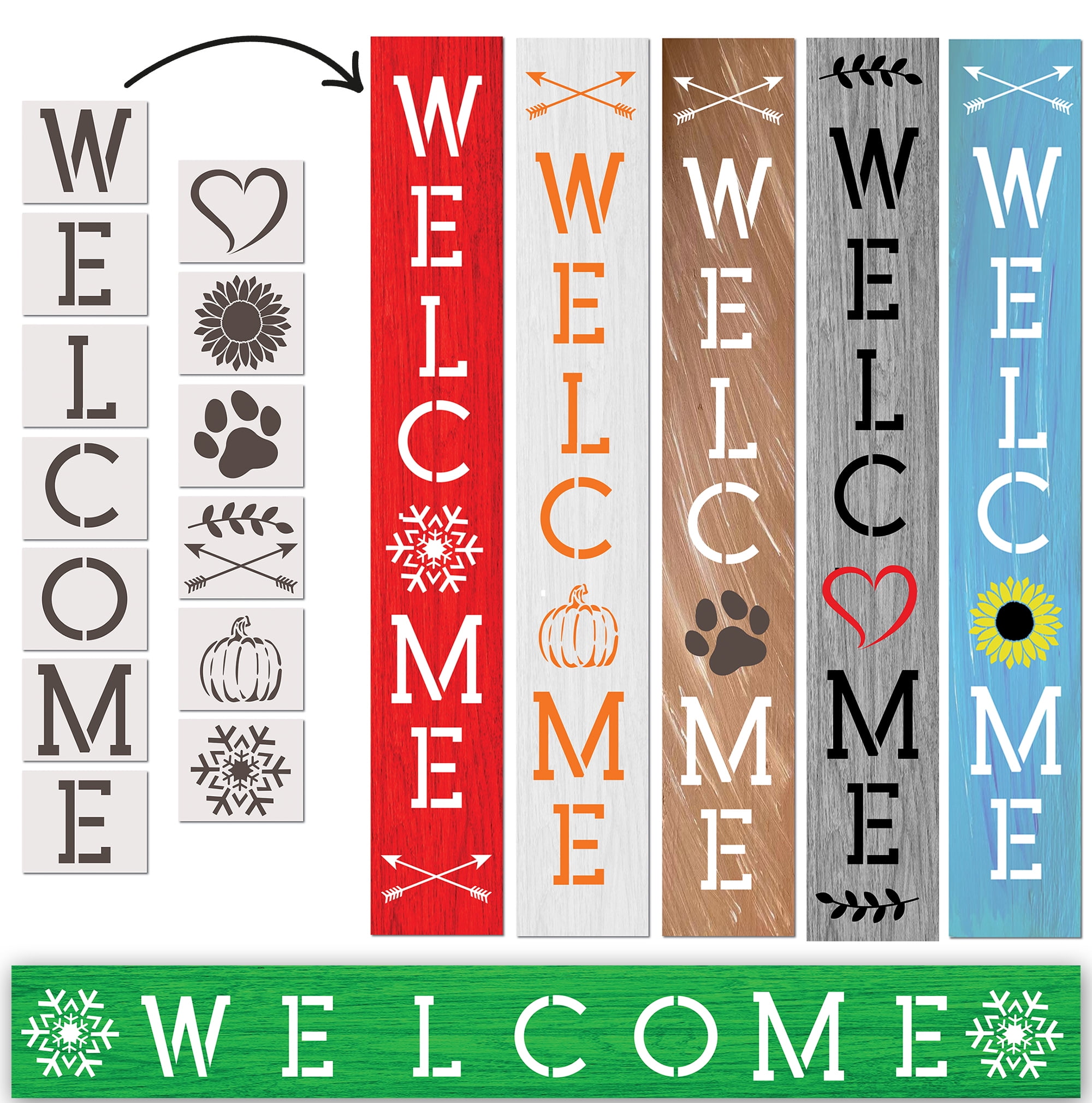 23pcs Welcome Stencil for Painting on Wood,Home Sign Stencils Reusable Porch 