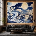 thumbnail image 6 of Koi Fish Among Waves with Full Moon and Bridge, Serene Japanese Inspired for Ocean Lovers, Asian Wall Art Decor, Housewarming Gift Tapestry Wall Hanging for Bedroom and Living Room, 6 of 7