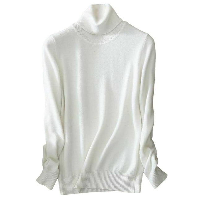 Fgnfyis Chandail Tricoté à Col Roulé pour Femmes, Doux et Chaud, Haut à Enfiler à Col Montant, Chandails pour Femmes, Blanc, TG