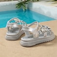thumbnail image 4 of LTTVQM Girls Sandals Open Wide Toe Soft Sole Comfortable Pearl and Rhinestone Sandal with Adjustable Ankle Strap Summer Dress Casual Anti-Slip Walking Flat Shoes Silver 9 Toddler, 4 of 5