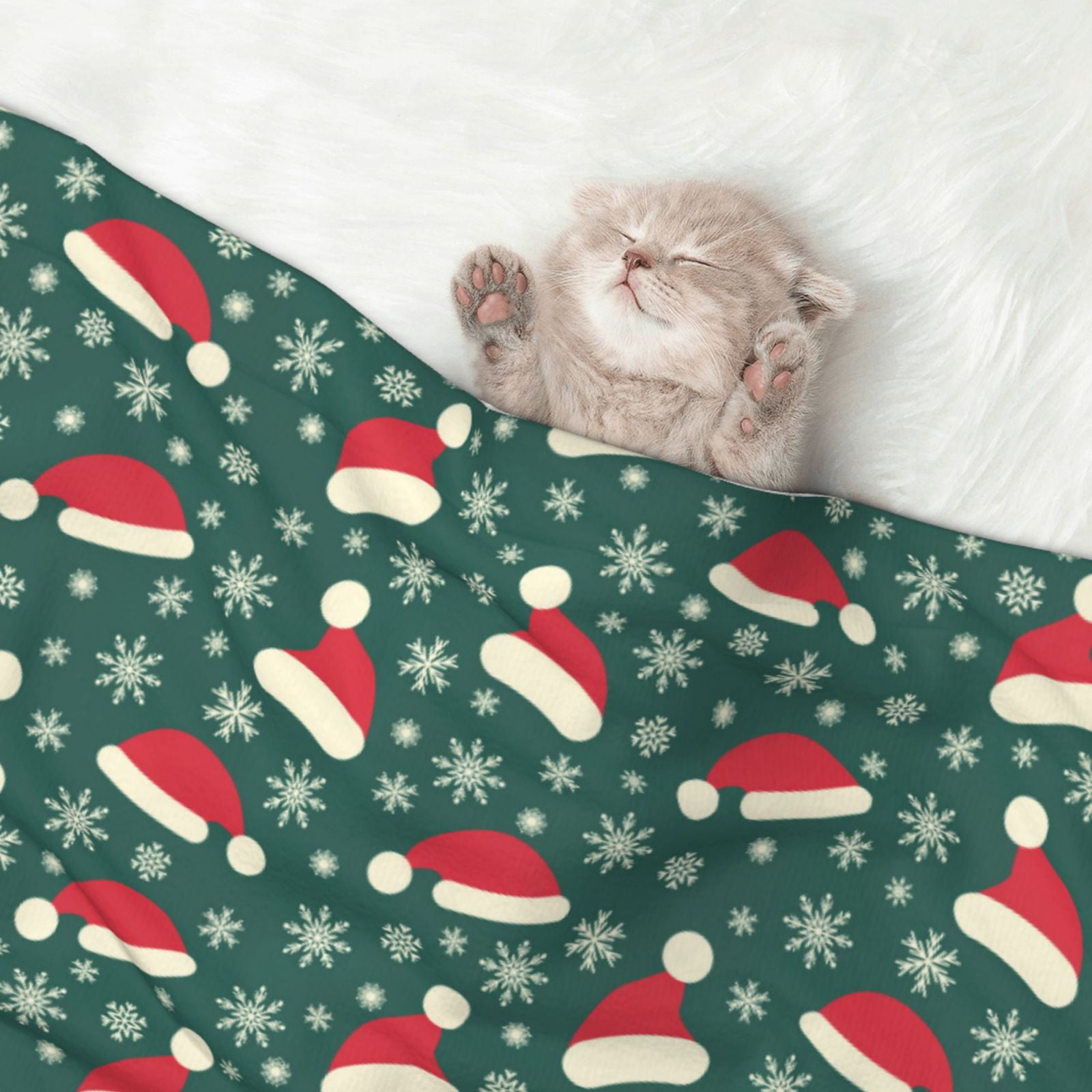Naloa Santa Hat Joy Green Festive Dog Blanket, 3 Sizes Cat Blanket for Indoor Cats Large Medium Small Dog Gifts-Large
