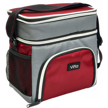 Lunch Bag Cooler Tote Thermal Insulated Double Compartment & Zipper Closure Adjustable Shoulder